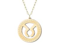 LONYOO Delicado collar de disco dorado con signo del zodiaco chapado en oro de 18 quilates, colgante de 12 constelaciones, joyería minimalista, regalo de astrología para mujer, Medium, Acero