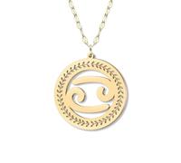 LONYOO Delicado collar de disco dorado con signo del zodiaco chapado en oro de 18 quilates, colgante de 12 constelaciones, joyería minimalista, regalo de astrología para mujer, Medium, Acero