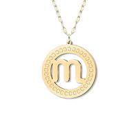 LONYOO Delicado collar de disco dorado con signo del zodiaco chapado en oro de 18 quilates, colgante de 12 constelaciones, joyería minimalista, regalo de astrología para mujer, Medium, Acero