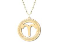 LONYOO Delicado collar de disco dorado con signo del zodiaco chapado en oro de 18 quilates, colgante de 12 constelaciones, joyería minimalista, regalo de astrología para mujer, Medium, Acero