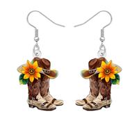 LONYOO Divertidos Pendientes Colgantes Vaquera Sombrero Vaquero Bota Joyería Vintage Acrílico Pendientes Western Cowgirl Regalos para Mujeres Niñas Rodeo Outfit Accesorios (Marrón)