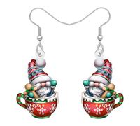 LONYOO Gingerbread Gnomo Pendientes de Vacaciones Gnomos Regalos para las Mujeres Amantes del Café,Pendientes de Navidad de Acrílico Invierno Christmas Joyería para las Niñas Accesorios de Xmas (Rojo)