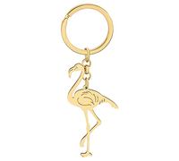 LONYOO Lindo Flamingo Llavero de Acero Inoxidable Pájaros Llavero Regalos para Mujer Niña Llavero de Coche Mochila (Dorado)