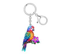 LONYOO Llavero acrílico de loro guacamayo hawaiano, pájaro tropical con accesorios de cóctel, regalos para amantes de los pájaros de margarita, regalos para mujeres, Naranja, M