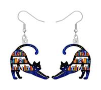 LONYOO Pendientes de acrílico con diseño de gato negro para libros, joyería para profesores, regalos de agradecimiento para los amantes de los libros, gatos, mamá, mujeres, libros de regreso a la