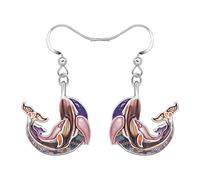 LONYOO Regalos para el Día de la Madre Esmalte Lindo Océano Ballena Pendientes Colgar Aleación de Zinc Ballena Regalos para Mujeres Mamá Niñas Charms (Morado)