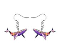 LONYOO Regalos para el Día de la Madre Esmalte Lindo Océano Ballena Pendientes Colgar Aleación de Zinc Ballena Regalos para Mujeres Mamá Niñas Charms (Morado 054)