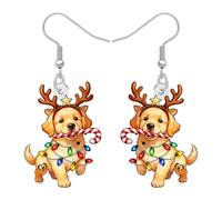 LONYOO Vacaciones de Navidad Pendientes Perro Regalos para Mujeres Mamá,Pendiente de Christmas de Acrílico Joyas de Xmas Perro Amantes Regalos para Niñas Accesorios (Golden Retriever)
