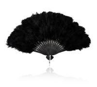 LONZIKP 1 Piezas Abanico Vintage de los Años 20, Plumas de Marabú, Feather Folding Fan, Danza, Accesorio Gatsby Disfraz Flapper, Baile, Decorativo Ventiladores de Mano por Boda Fiesta Regalo (Negro)