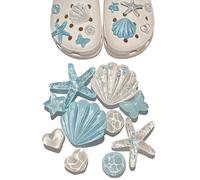 LONZIKP 10 Piezas Charms Adornos para Estrellas de Mar Azul y Blanco. Pines, Accesorios Personaliza Zapatos Niños y Mujeres. Regalos Verano Playa.