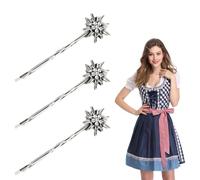 LONZIKP Conjunto de 3 Pinzas para el Cabello Edelweiss para el Oktoberfest, Accesorios para el Cabello de Mujer, Dirndl, Traje Típico, Plata Antigua, Joyería Tradicional para Peinados