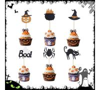 LONZIKP Decoración para cupcakes y magdalenas de Halloween, 24 piezas, decoración de pasteles de Halloween, seis modelos: araña, fantasma, Horno de medicamentos, Black Cat，calabaza, sombrero de bruja.