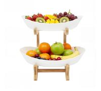 Loobiiny Frutero grande de plástico de 2 niveles, con soporte, soporte para frutas, soporte para tartas, cesta de frutas, soporte para cocina, mesa, 22,5 x 21,5 cm, bandeja para servir frutas de color