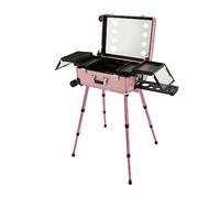 Loobiiny Maletín de maquillaje, maletín de peluquería con espejo LED de 3 colores y pata de banda, con cierre, maletín de belleza para cosméticos