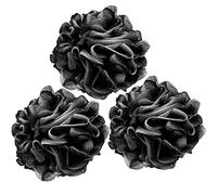 Loofah - Esponja de baño de carbón vegetal para ducha, 75 g, ramo de ducha de puf de malla exfoliante XL, paquete de 3 esponjas de baño grandes negras para mujeres y hombres