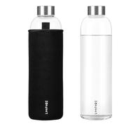 LOOFORE Botella de Cristal de 1 litro, 1L Botella de Vidrio de Borosilicato con Cubierta Protectora para Bebidas Frías y Calientes, Agua Reutilizable para Oficina, Deporte, Camping, Niños y Adultos