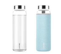 LOOFORE Botella de Cristal de 1 litro, 1L Botella de Vidrio de Borosilicato con Cubierta Protectora para Bebidas Frías y Calientes, Agua Reutilizable para Oficina, Deporte, Camping, Niños y Adultos