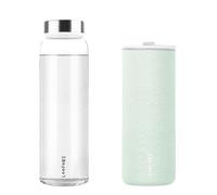 LOOFORE Botella de Cristal de 1 litro, 1L Botella de Vidrio de Borosilicato con Cubierta Protectora para Bebidas Frías y Calientes, Agua Reutilizable para Oficina, Deporte, Camping, Niños y Adultos