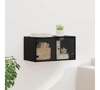 LoogCape Armario de pared de madera de roble negro, 68 x 37 x 35 cm, con puertas de cristal, 2 estantes, 2 compartimentos, para salón, cocina, pasillo, orden y espacio de almacenamiento