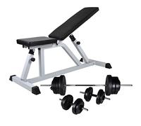 LoogCape Banco de pesas con mancuernas y mancuernas, juego de 60,5 kg, estación de fuerza multifuncional para entrenamiento de fuerza, musculación y culturismo en el gimnasio en casa, incluye cable de