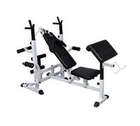 LoogCape Banco de pesas multifuncional para entrenamiento de fuerza, musculatura, gimnasio en casa, dispositivo de fitness con cable y estante para ejercicios de cuerpo entero