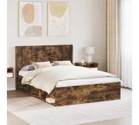 LoogCape Cabecero de madera de roble ahumado, 126,5 x 7 x 100 cm, diseño de listones verticales, estructura de pie estable, montaje en bastidor de cama