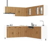 LoogCape Juego de 11 piezas de armario de cocina Kalmar en roble Artisan, madera y cristal, con armario colgante, mueble inferior, módulo de esquina y espacio de almacenamiento para cocina, comedor o