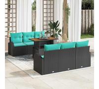 LoogCape Juego de sofás de jardín de 7 piezas de ratán sintético negro con espacio de almacenamiento y cojines para terraza, balcón, salón, exterior, mesa de jardín, modular, resistente a la