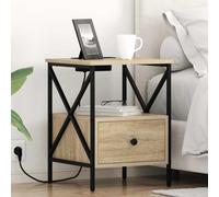 LoogCape Mesita de noche de roble Sonoma, 41,5 x 40,5 x 55 cm, de madera con cajón y base de carga integrada, mesa auxiliar para dormitorio, cómoda con espacio de almacenamiento, pata de metal
