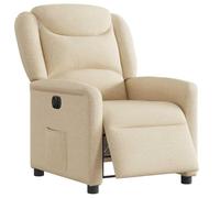 LoogCape Sillón de relax eléctrico de tela crema con respaldo ajustable y función reclinable, estructura de metal de madera, acolchado de espuma, capacidad de carga de 110 kg para salón, oficina