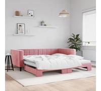 LoogCape Sofá cama extensible rosa 100 x 200 cm terciopelo 2 en 1 con marco de madera resistente y metal, mueble versátil para salón y dormitorio, diseño moderno