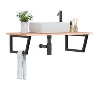 LoogCape Tapa de tocador con soporte de acero y madera maciza de roble, 100 x 60 cm, soporta 100 kg, para montaje en pared, mueble de baño para lavadero, espacio de almacenamiento y toallero