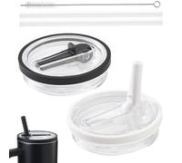 LOOHAOC 2 Piezas 40oz Tapas de Repuesto para Stanley Cup 40oz con Pajilla y Cepillo de Limpieza, Accesorios Compatibles con Stanley (Negro+Blanco)