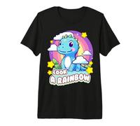 Look a Rainbow Cute Dinosaur with a Rainbow and Stars Camiseta Premium