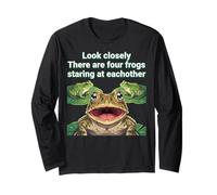 Look Closely Four Frogs Staring - Funny Frog Meme Manga Larga