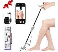 LookFox Cortaúñas de mango largo con endoscopio HD y luz LED, aluminio plegable de 32 pulgadas, pata de soporte ajustable, hoja de acero inoxidable para uñas gruesas, para personas mayores, usuarios