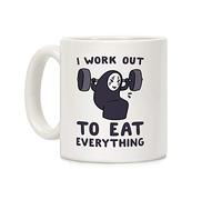 LookHUMAN I Work Out to Eat Everything - Taza de café de cerámica blanca de 325 ml
