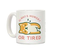 LookHUMAN Taza de café de cerámica blanca de 325 ml con texto en inglés "Always Hungry Or Tired"