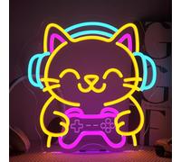 Looklight Cartel de Juego de Gato de Neón, Letrero LED de Gato, Cartel de Neón para Decoración, Letrero de Neón, Luz de Juego LED de Neón Regulable con USB para Sala de Juegos, Dormitorio, Salón, Bar