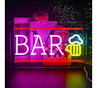 Looklight Cartel de neón de cerveza BAR Letra de neón USB Amarillo Rosa LED Luces de neón decorativo de la pared para la fiesta del bar Restaurante Festival Celebración Decoración Signo del partido
