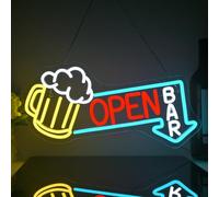Looklight Cartel de neón de cerveza fría, placa LED con texto para bar OPEN, cartel luminoso LED con flechas ajustables con USB para cervecería, club, discoteca, fiestas, regalo