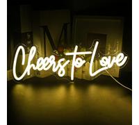 Looklight Cheers to Love Letreros de neón Luz de neón LED blanca cálida Letrero de neón para boda Letras acrílicas alimentadas por USB Cheers Letrero LED para dormitorio Boda Decoración