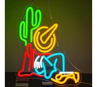 Looklight Cowboy Cactus Letrero de neón Sombrero de vaquero Letreros de neón Letreros de neón regulables Letreros iluminados occidentales coloridos para sala de juegos Dormitorio Bar Letreros