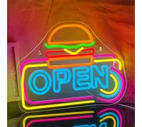 Looklight Hamburguesa Letrero de neón abierto Hamburguesa Letrero de luz de neón para tienda de hamburguesas, Letreros abiertos Luces de neón de hamburguesa para tienda Tienda de hamburguesas