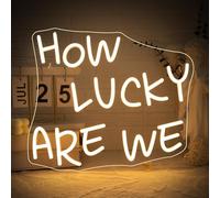 Looklight How Lucky Are We Neon Cartel Letras LED Letras para Decoración de Pared, Señal Led Alimentado por USB, Cartel luminoso para Pared, Dormitorio, Casa, Fiesta, Boda, Regalos de Boda