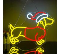 Looklight Letrero de neón navideño letreros de neón de perro salchicha navideño lindo perro salchicha con sombrero de Navidad señal de luz LED para dormitorio Navidad fiesta en casa tienda de mascotas