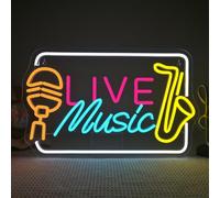 Looklight Letrero de Saxofón de Música en Vivo Neon, Letrero LED con Inscripción para Decoración de Bar, Letrero Luminoso USB de Neón Ajustable, Ambiente Musical para Bar de Cerveza, Estudio de Rock