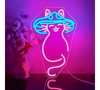 Looklight Mushroom Cat Letrero de neón Azul Rosa Led Letreros de neón para decoración de pared Lindo gato Luces de neón Letreros de neón de gato para bar Dormitorio Habitación de niños