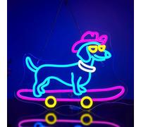 Looklight neon Monopatín Perro Letrero de Neón Dachshund Letreros de Neón Interruptor Regulable Lindo Cachorro con Sombrero de Vaquero Letreros de Luz de Neón para Dormitorio Tienda de Mascotas Fiest