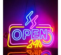 Looklight Open 24H Letrero de neón LED colorido para decoración de pared letreros de neón abiertos regulables letrero abierto de neón para negocios tienda ventana puerta bar salón cafetería hotel